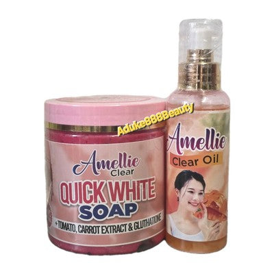 2PC SET AMELLIE CLEAR QUICK WHITE SOAP & BODY OIL 7DAYS WHITENING✅️