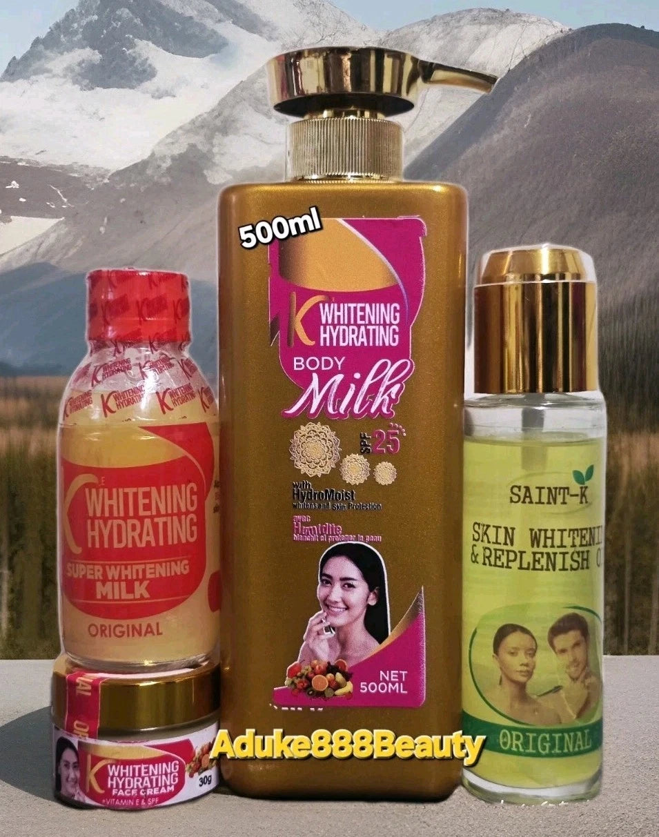 K WHITENING HYDRATING SUPER WHITENING COMBO LOTION OIL SERUM FACE CREAM 4PC SET
