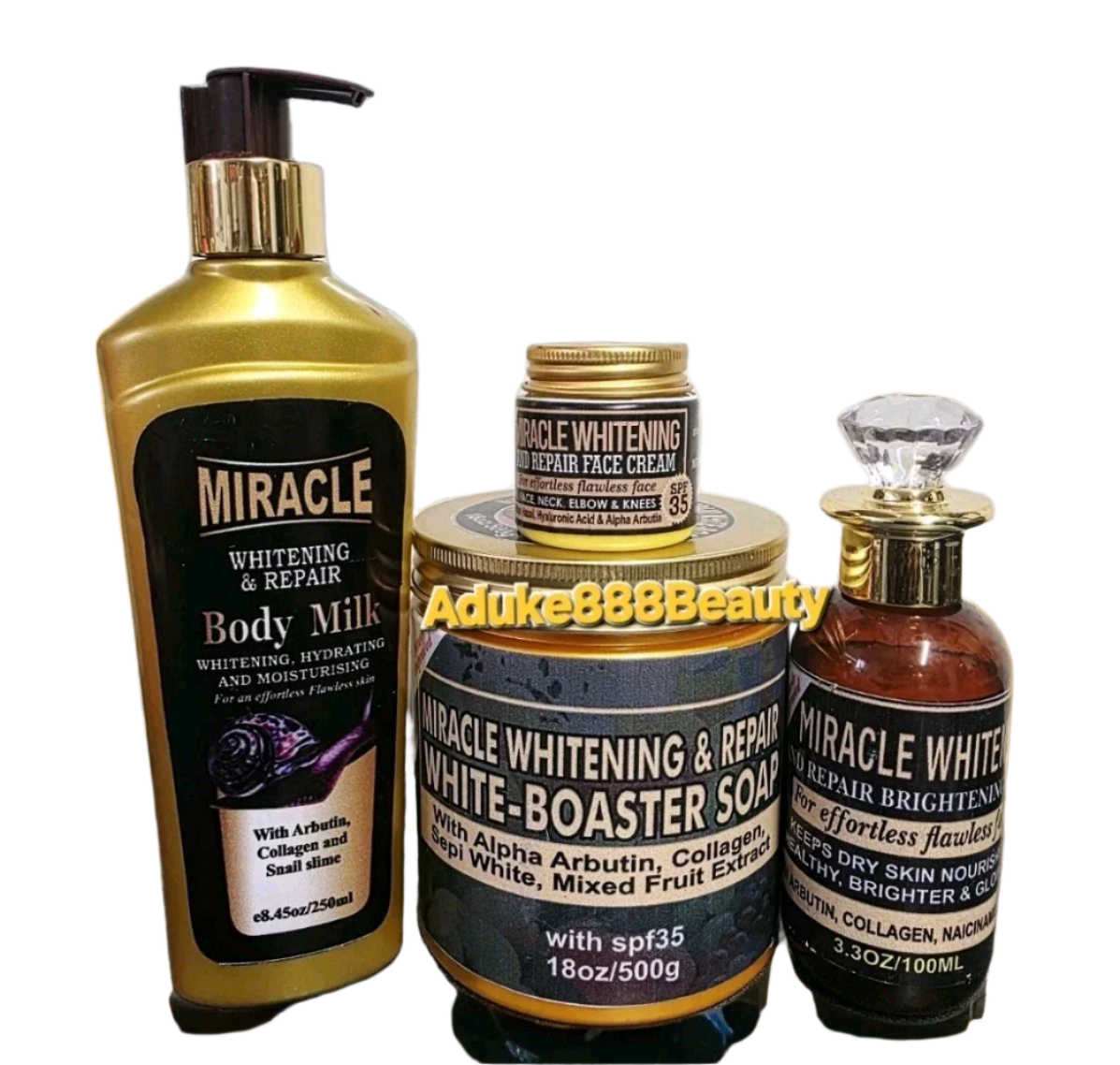 MIRACLE WHITENING & REPAIR BODY MILK FACE CREAM BODY OIL & SOAP 4PC SET
