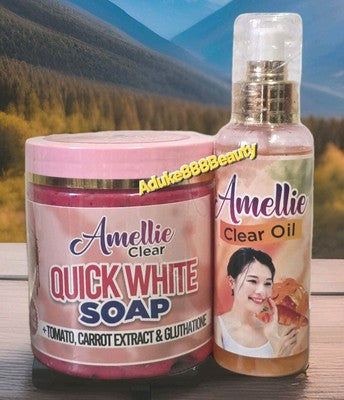 2PC SET AMELLIE CLEAR QUICK WHITE SOAP & BODY OIL 7DAYS WHITENING✅️