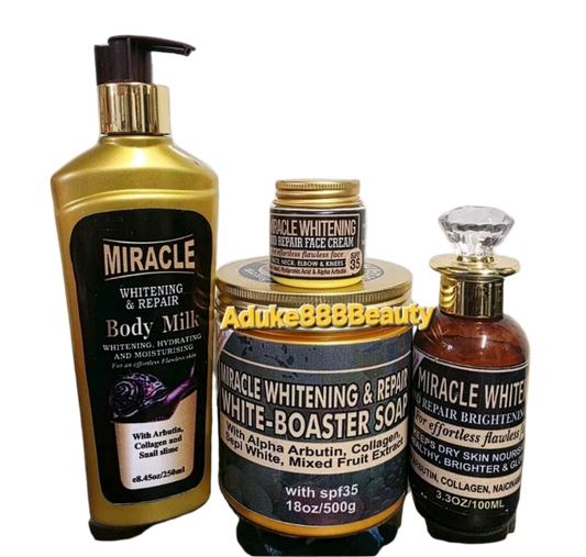 MIRACLE WHITENING & REPAIR BODY MILK FACE CREAM BODY OIL & SOAP 4PC SET
