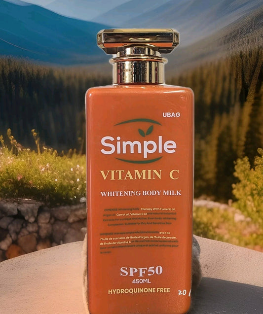 UBAG SIMPLE VITAMIN C WHITENING BODY MILK TUMERIC CARROT OIL 450ml SPF50